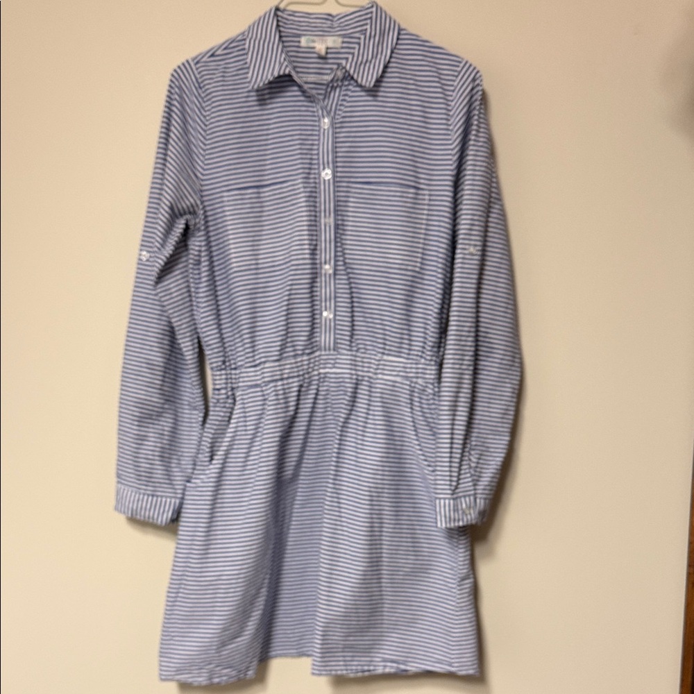 love, Fire Blue and White Striped Kids Dress